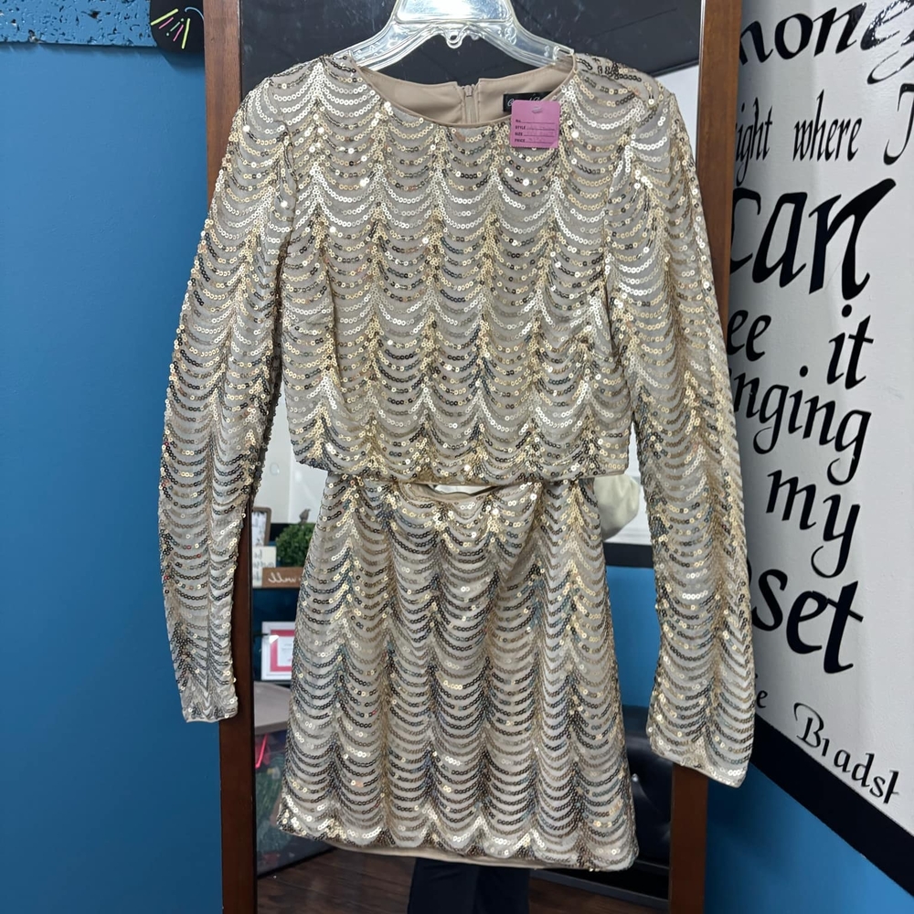 Gold Sequin Long Sleeve Dress